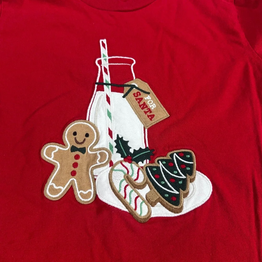 Gymboree Boys Red Christmas Milk and Cookies Long Sleeve‎ Shirt Size 7 Holiday